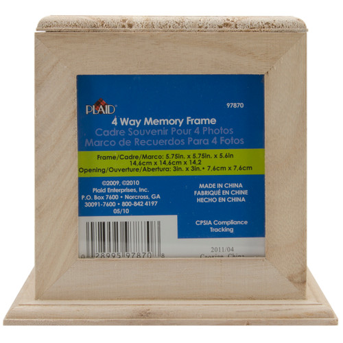 2 Pack - Plaid Wood Memory Box Cube W/4 Picture Frames-5.75"X5.75"X5.5", 3.25"X3.25" Openings - 97870 - 028995978708