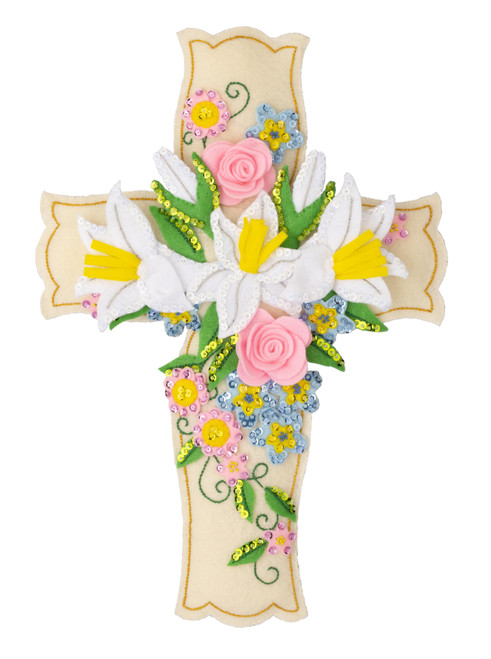 Bucilla Felt Wall Hanging Applique Kit-Floral Cross - 89650E - 046109896502