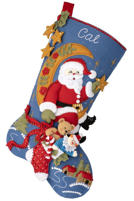 Bucilla Felt Stocking Applique Kit 18" Long-Moonlight Santa - 89599E - 046109895994