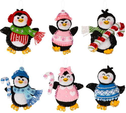 Bucilla Felt Ornaments Applique Kit Set Of 6-Winter Land Penguins - 89668E - 046109896687