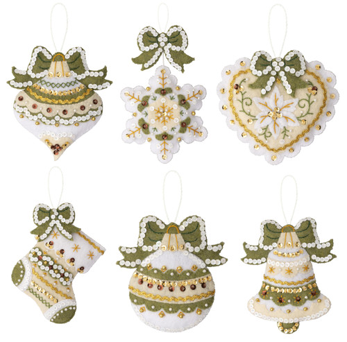 Bucilla Felt Ornaments Applique Kit Set Of 6-Holiday Glitz - 89637E - 046109896373