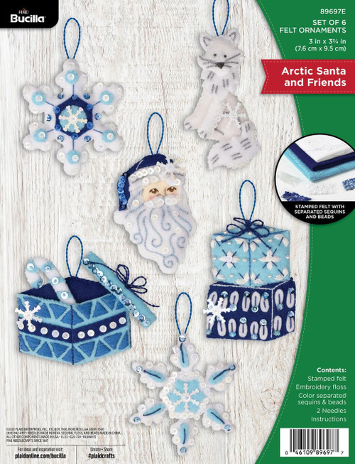 Bucilla Felt Ornaments Applique Kit Set Of 6-Arctic Santa & Friends - 89697E - 046109896977