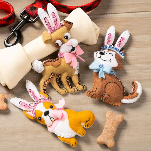 Bucilla Felt Ornaments Applique Kit Set Of 3-Bunny Puppies - 89679E