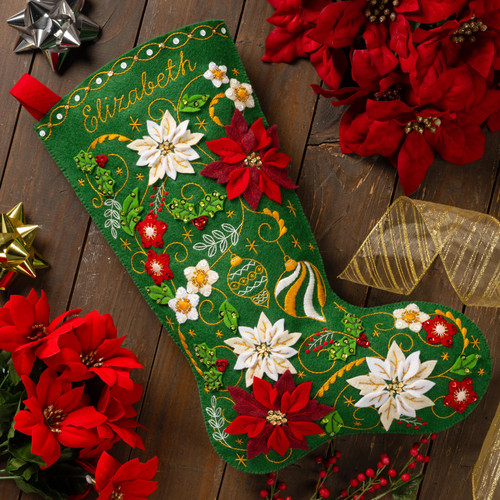 Bucilla Felt Stocking Applique Kit 18" Long-Poinsettia Elegance - 5A0021SD-1G4PB Bucilla Felt Stocking Applique Kit 18" Long-Poinsettia Elegance - 5A0021SD-1G4PB