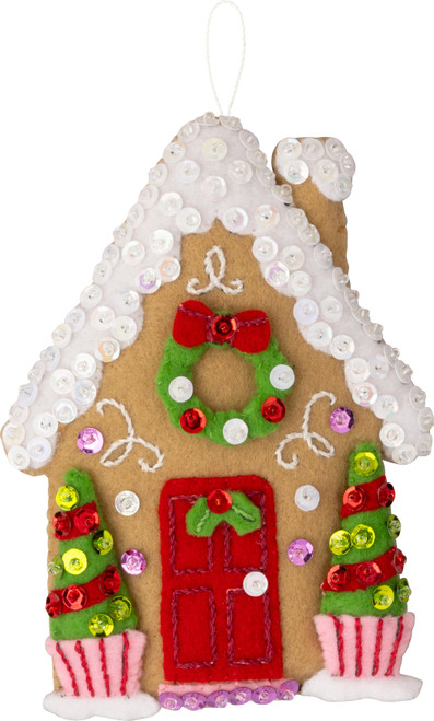 Bucilla Felt Ornaments Applique Kit Set Of 6-Candy Christmas Cottages - 5A002DC6-1GGDB