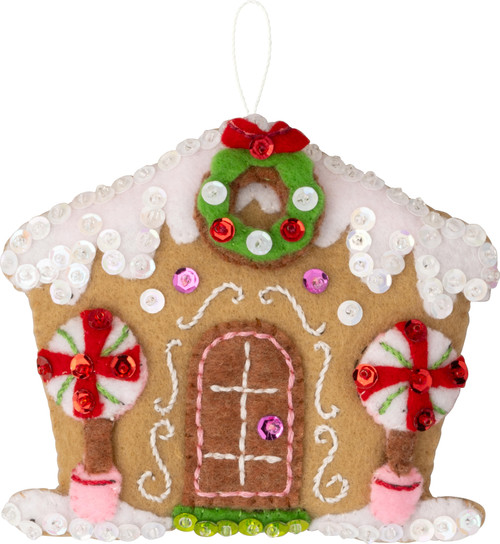 Bucilla Felt Ornaments Applique Kit Set Of 6-Candy Christmas Cottages - 5A002DC6-1GGDB