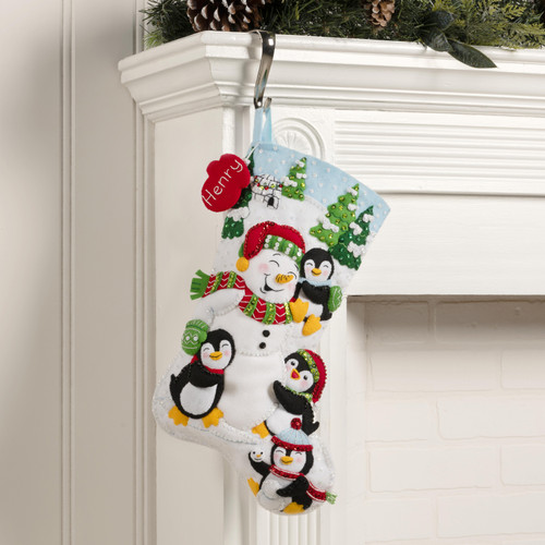 Bucilla Felt Stocking Applique Kit 18" Long-Snowy Snuggles - 5A0021SF-1G4PD