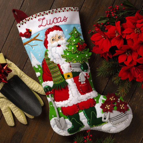 Bucilla Felt Stocking Applique Kit 18" Long-Santa's Gardening Magic - 5A002LWF-1GNKN