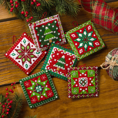 Bucilla Felt Ornaments Applique Kit Set Of 6-Holiday Quilt Squares - 5A002K2G-1GLKK