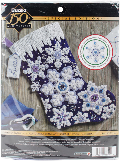 Bucilla Felt Stocking Applique Kit 18" Long-Sparkle Snowflake - 86709 - 046109867090