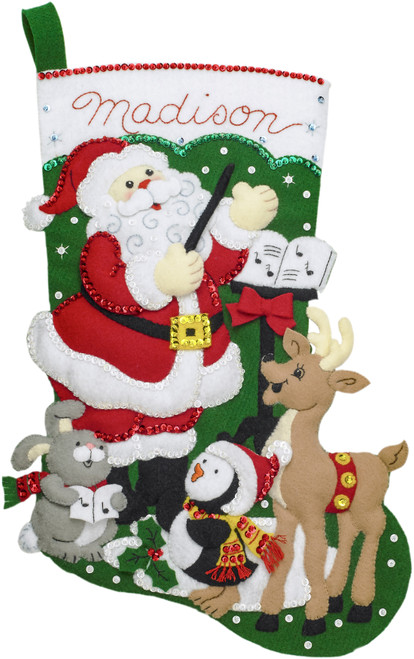 Bucilla Felt Stocking Applique Kit 18" Long-Santa's Choir Practice - 86930E