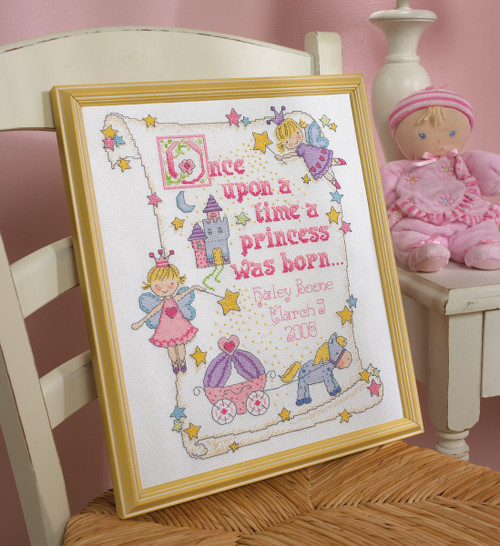 Bucilla Counted Cross Stitch Kit 10"X13"-Princess Birth Record (14 Count) - 45328 - 046109453286