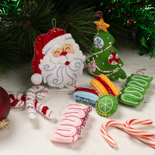 Bucilla Felt Ornaments Applique Kit Set Of 6-Santa's Candy Christmas - 5A002W1Q-1GWQZ