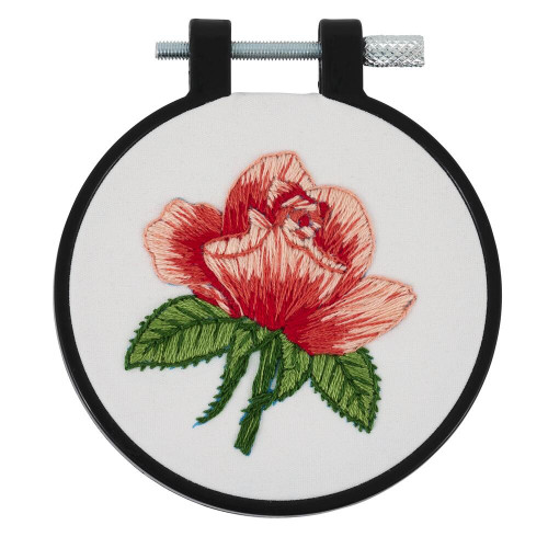 Bucilla Stamped Embroidery Kit W/3" Plastic Hoop-Blooming Rose - 5A002HRF-1GKC3