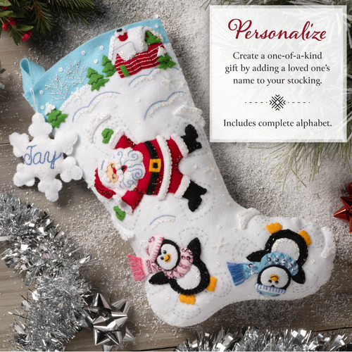 Bucilla Felt Stocking Applique Kit 18" Long-Snow Angel Friends - 5A002YGC-1GZ9X