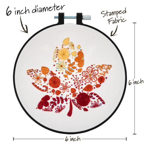 Bucilla Stamped Embroidery Kit W/6" Plastic Hoop-Autumn Foliage - 5A002HRC-1GKC5