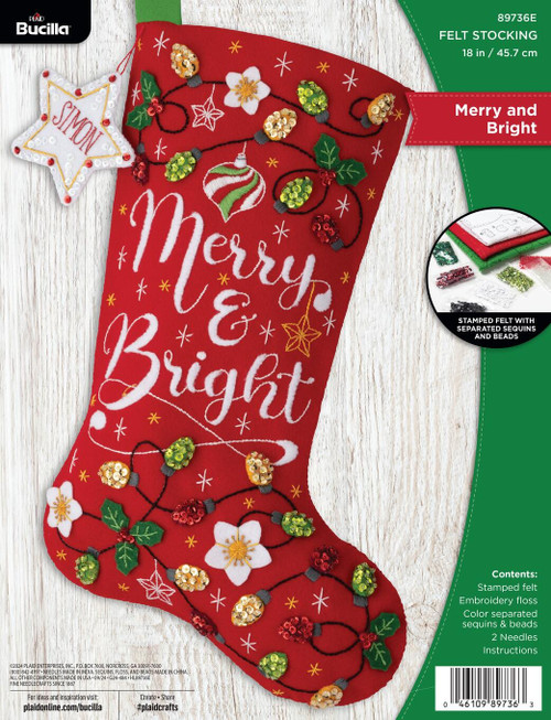 Bucilla Felt Stocking Applique Kit 18" Long-Merry And Bright - 5A002HRN-1GKB3 - 046109897363