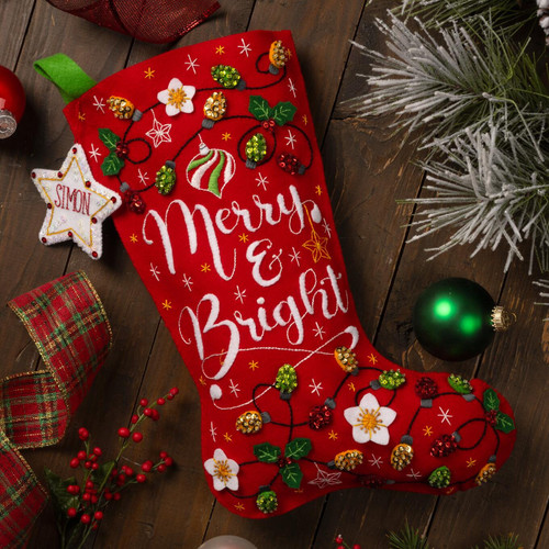 Bucilla Felt Stocking Applique Kit 18" Long-Merry And Bright - 5A002HRN-1GKB3