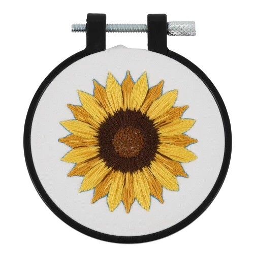 Bucilla Stamped Embroidery Kit W/3" Plastic Hoop-Golden Sunflower - 5A002HRH-1GKC0