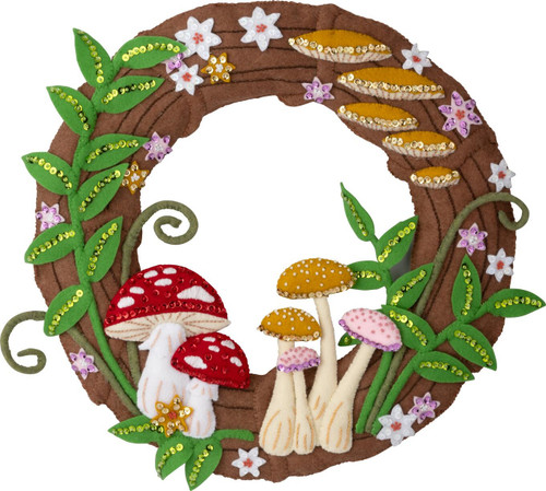 Bucilla Felt Wreath Applique Kit 15.5" Round-Mushroom Magic - 5A002HRS-1GKB5