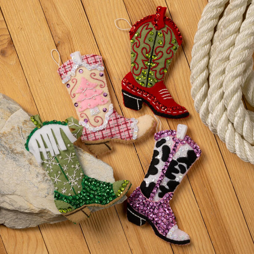 Bucilla Felt Ornaments Applique Kit Set Of 4-Boots And Bling - 5A002HRM-1GKB6 Bucilla Felt Ornaments Applique Kit Set Of 4-Boots And Bling - 5A002HRM-1GKB6