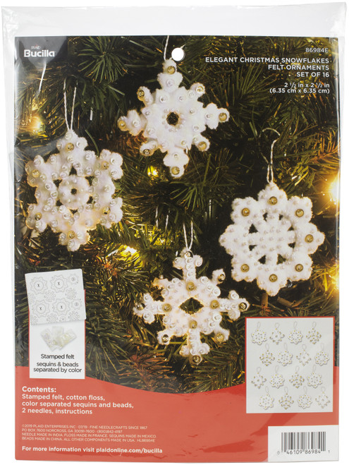 Bucilla Felt Ornaments Applique Kit Set Of 16-Elegant Christmas Snowflakes - 86984E - 046109869841