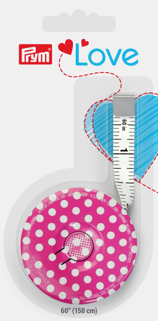 5 Pack - Prym Love Spring Tape Measure 60"-Pink w/White Polka Dots - 60102 - 089516601024