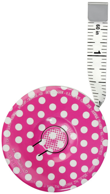5 Pack - Prym Love Spring Tape Measure 60"-Pink w/White Polka Dots - 60102