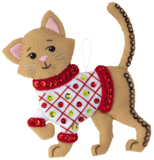 Bucilla Felt Ornaments Applique Kit Set Of 6-Cats In Ugly Sweaters - 89381E