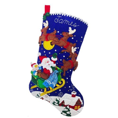 Bucilla Felt Stocking Applique Kit 18" Long-Santa's Sleigh Ride - 89536E - 046109895369