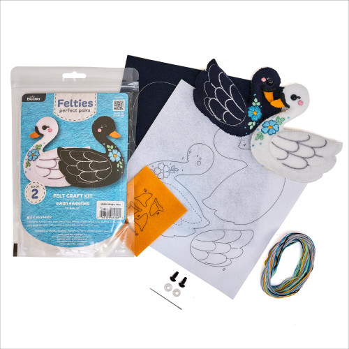 Bucilla Perfect Pair Felties Embroidery Kit-Swan Sweeties - 5A003SYV-1HPBS - 046109660660