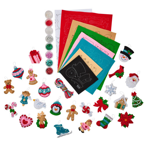 Bucilla Felt Ornament Applique Kit Set of 24-Modern Merry Minis - 5A003T2L-1HPH0 - 046109898285