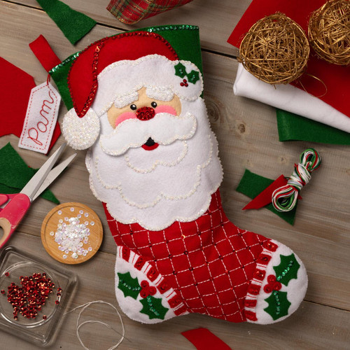 Bucilla Felt Stocking Applique Kit 18" Long-Holiday Cheer Santa - 5A003G3F-1H9XV