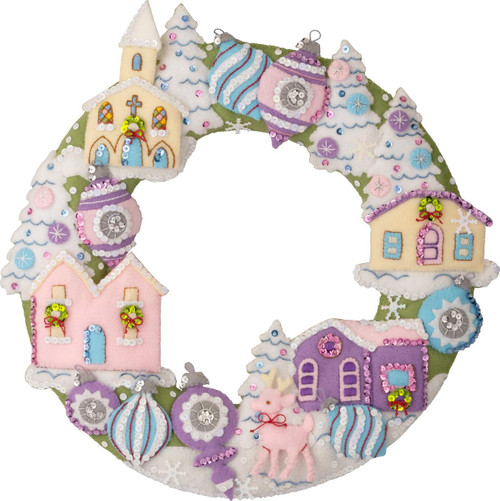 Bucilla Felt Wreath Applique Kit 15.25" Round-Putz Village - 5A003CMJ-1H8Y1 - 046109898018