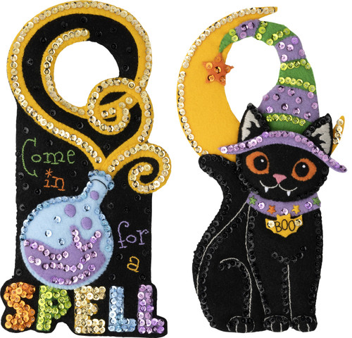 Bucilla Felt Door Hanger Applique Kit Set Of 2-Spellbound Greetings - 89506E - 046109895062
