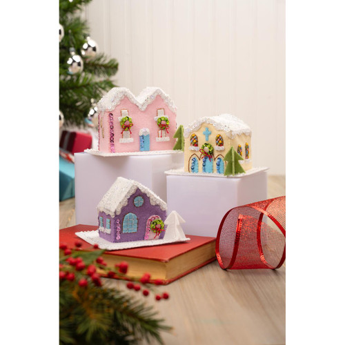 Bucilla Felt Ornaments Applique Kit Set Of 3-Putz Village 3D - 5A003CMF-1H8Y4