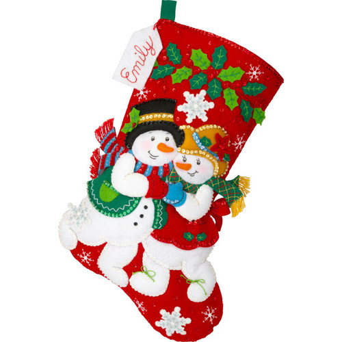 Bucilla Felt Stocking Applique Kit 18" Long-Snowy Sweethearts Quilted Delight - 5A003GR3-1HBLZ