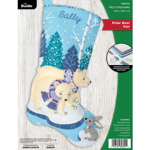 Bucilla Felt Stocking Applique Kit 18" Long-Polar Bear Pair Quilted Delight - 5A003GR1-1HBM0 - 046109898025