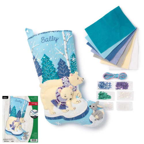 Bucilla Felt Stocking Applique Kit 18" Long-Polar Bear Pair Quilted Delight - 5A003GR1-1HBM0
