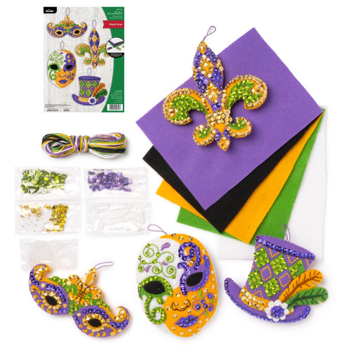 Bucilla Felt Ornaments Applique Kit Set Of 4-Mardi Gras - 5A003GR4-1HBM1