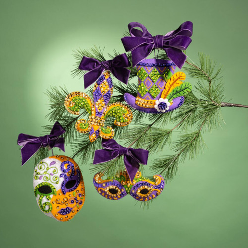 Bucilla Felt Ornaments Applique Kit Set Of 4-Mardi Gras - 5A003GR4-1HBM1