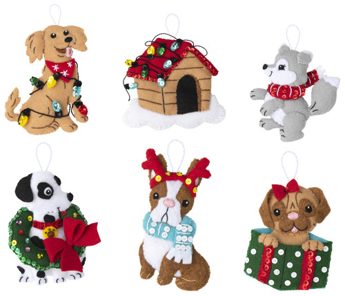 Bucilla Felt Ornaments Applique Kit Set Of 6-Christmas Dogs - 89283E - 046109892832