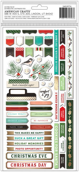 Vicki Boutin Warm Wishes Thickers Stickers 98/Pkg-Merry & Bright Phrases & Icons/Chipboard - VB010774