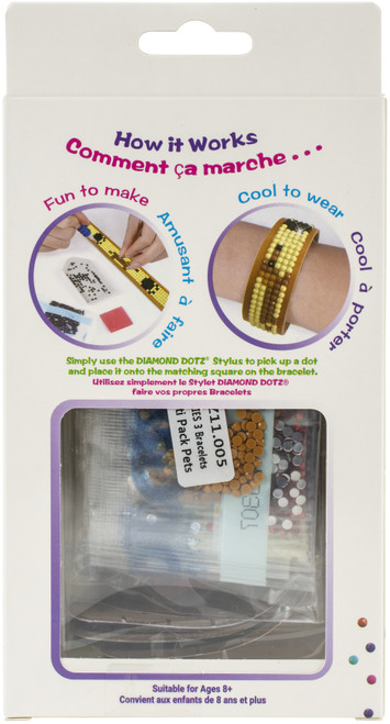 Diamond Dotz DOTZIES Diamond Art Bracelet Kit 1"X9"-Assorted Pets 3/Pkg - DTZ11005