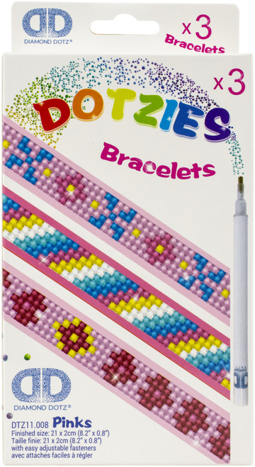 Diamond Dotz DOTZIES Diamond Art Bracelet Kit 1"X9"-Assorted Pinks 3/Pkg - DTZ11008 - 4897073245690