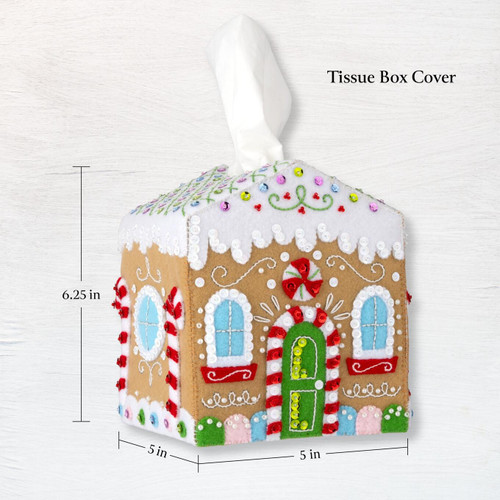 Bucilla Tissue Box Cover Felt Applique Kit 5"X5"X6.25"-Gingerbread Cottage - 5A00324F-1H3SF