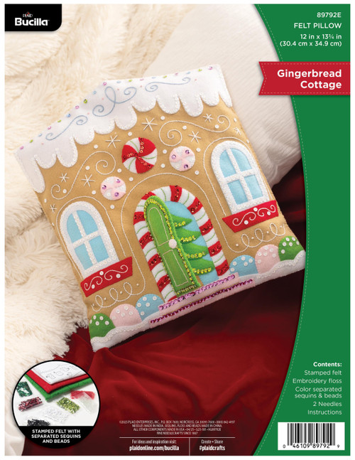 Bucilla Felt Pillow Applique Kit 12"X13.75"-Gingerbread Cottage - 5A00324B-1H3SJ - 046109897929