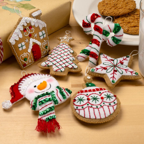 Bucilla Felt Ornaments Applique Kit Set Of 6-Jolly Gingerbread Snowman - 5A00324C-1H3SK