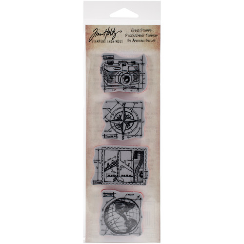 Tim Holtz Mini Blueprints Strip Cling Stamps 3"X10"-Travel - MB-8 - 019962208157