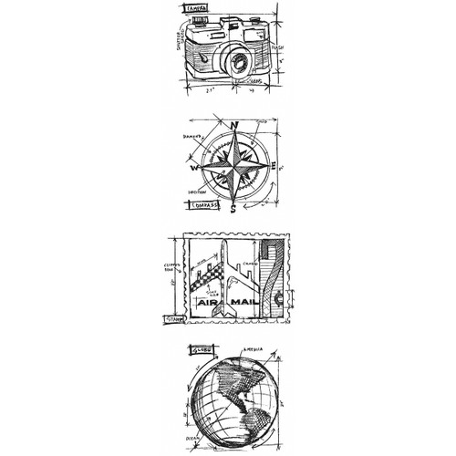 Tim Holtz Mini Blueprints Strip Cling Stamps 3"X10"-Travel - MB-8